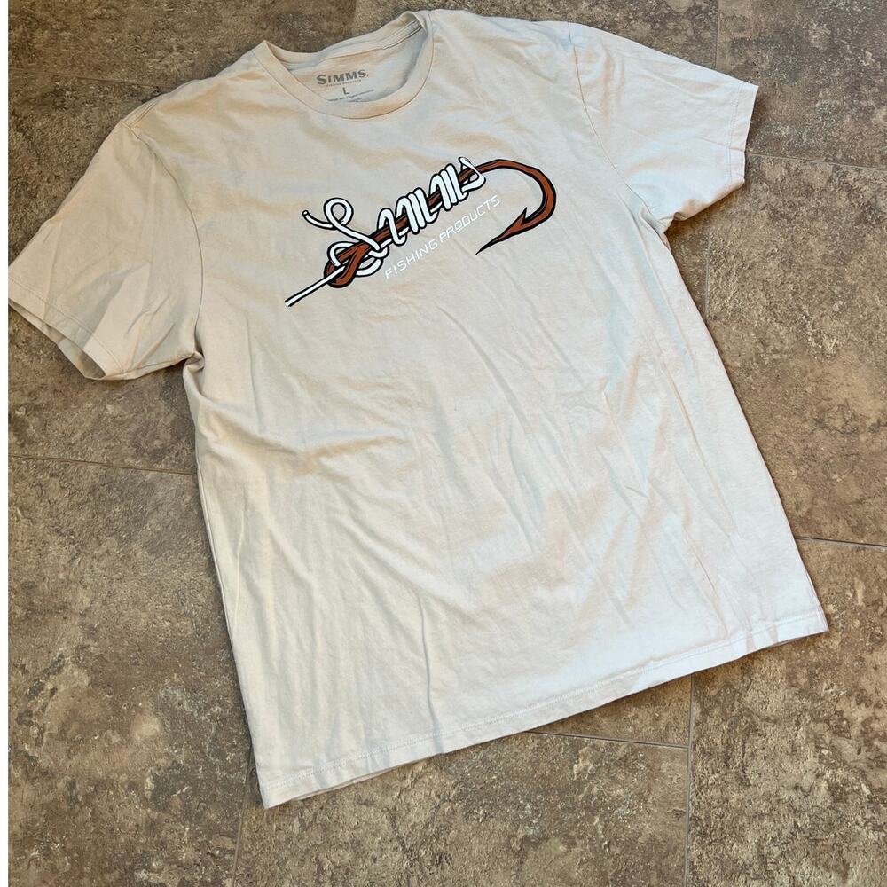 Simms Fishing Products Crewneck Short Sleeve Tan T-Shirt, Men's size L